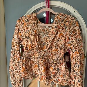 Old Navy Floral Blouse - Orange and Cream